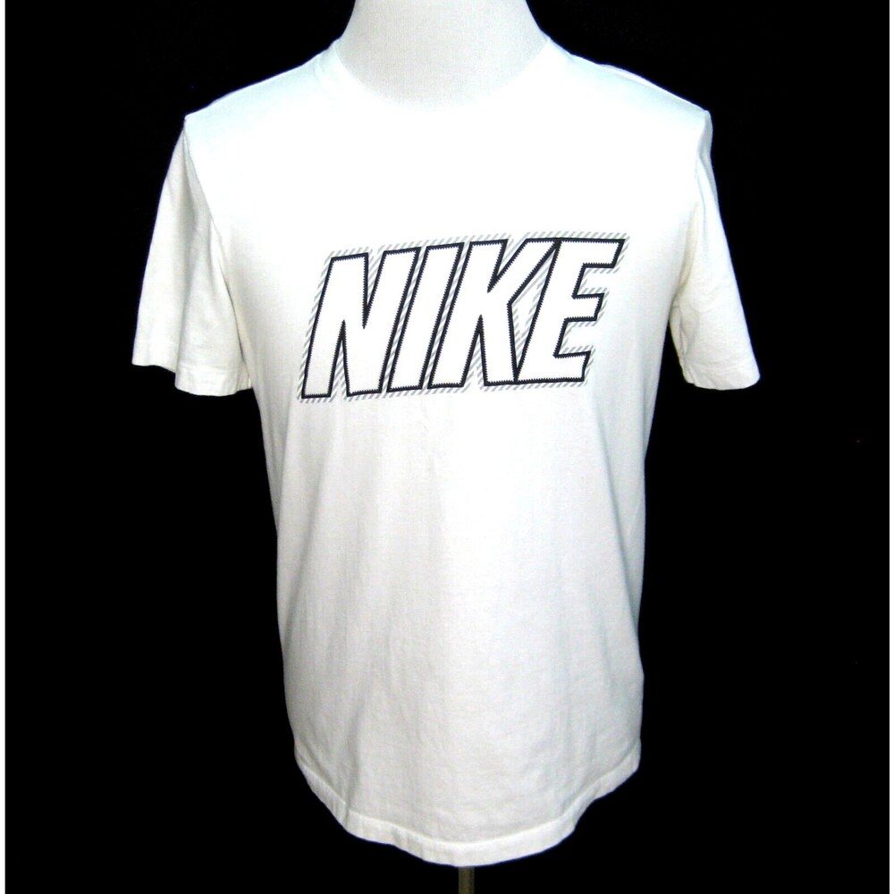 NIKE Men's (Size Medium) White Short Sleeve Graphic Spellout Logo T-Shirt Top